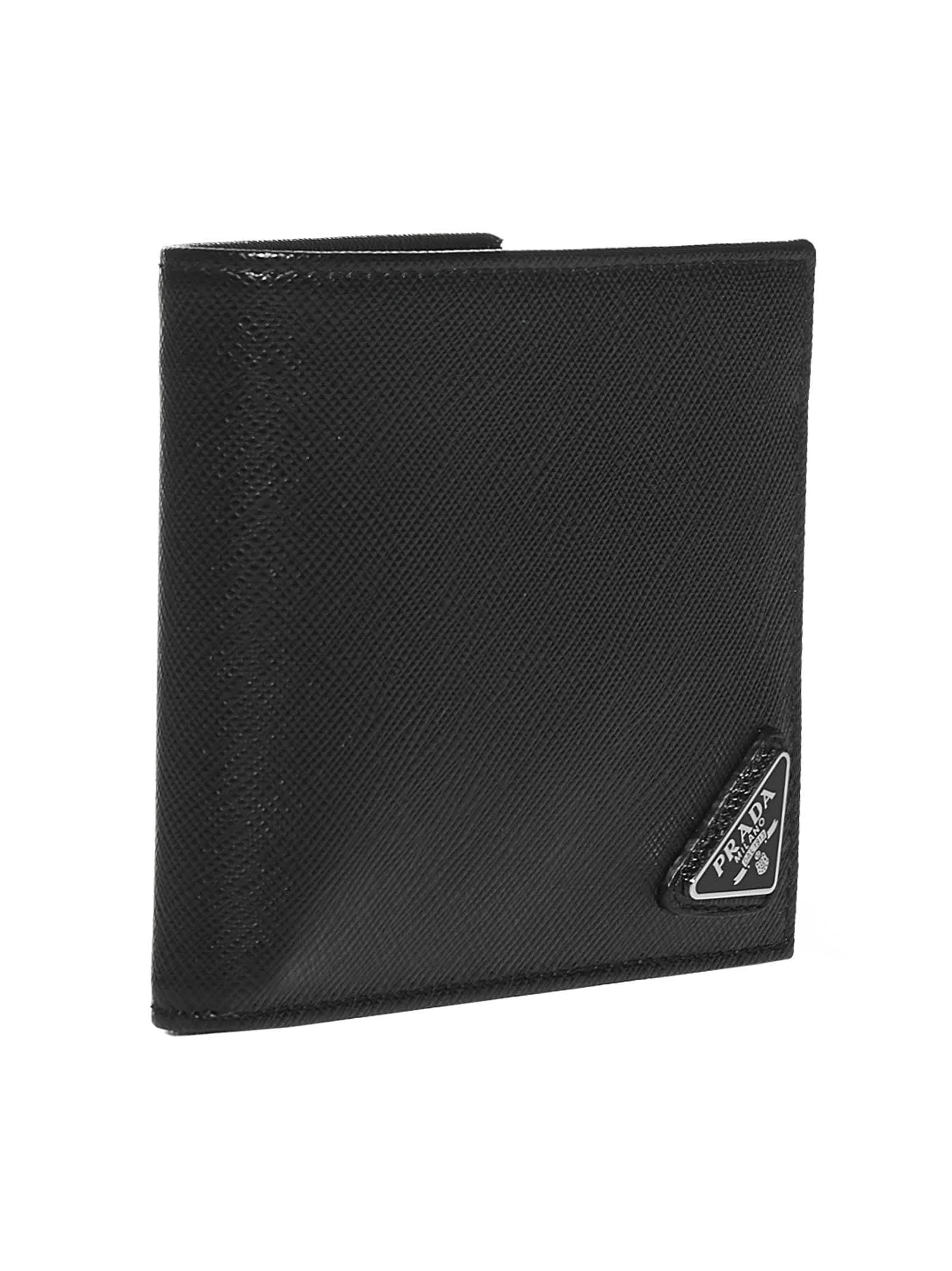 Prada Triangle Logo Saffiano Leather Wallet In Black