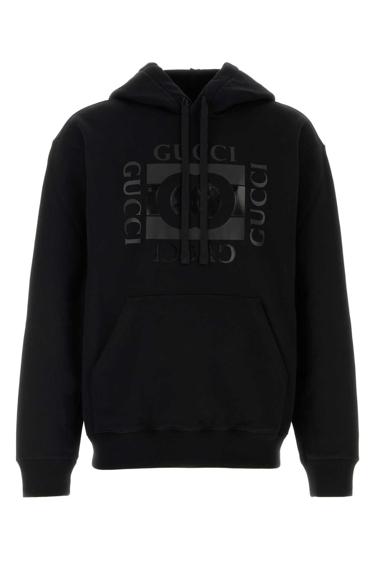 Gucci Men Black Sweatshirt With Hood With Drawstring And Front Logo In Cotton Man In Multi