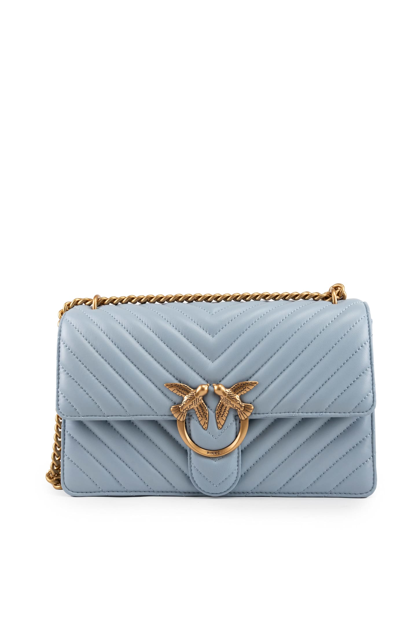 Pinko Classic Love One Chevron Bag In Light Blue-antique Gold