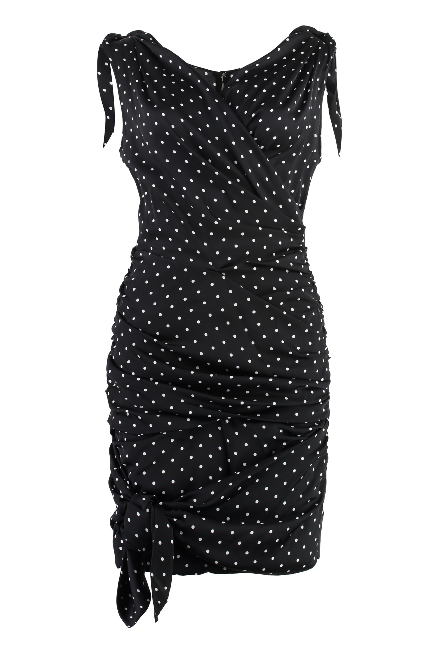 Shop Dolce & Gabbana Polka-dot Print Silk Mini Dress In Black