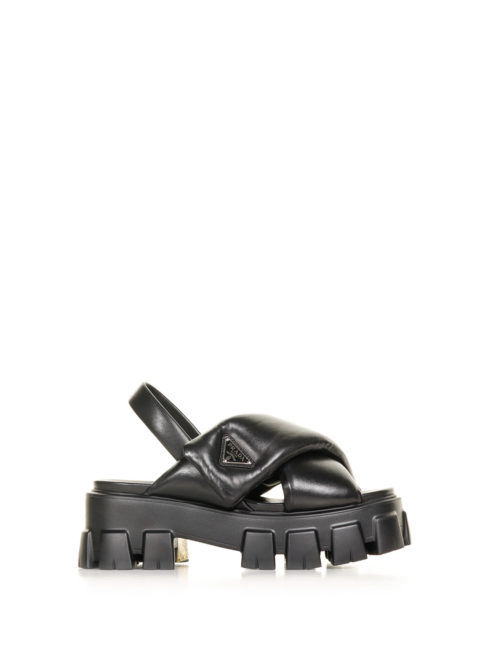 PRADA MONOLITH SANDALS IN PADDED NAPPA LEATHER