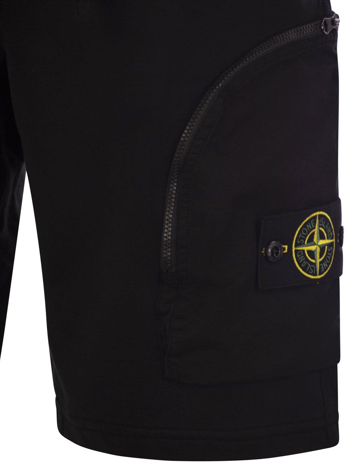 Stone Island Blue Shorts With Elastic Drawstring Waist And Logo Patch On The Front In Cotton Man In Nero