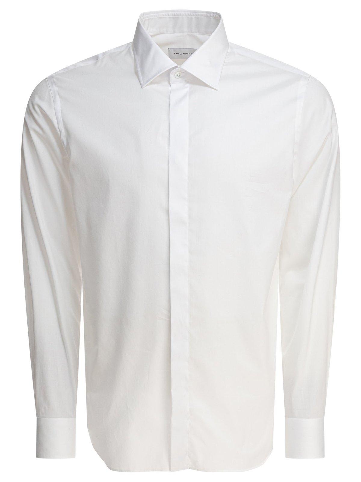 Shop Tagliatore Long-sleeved Curved Hem Shirt