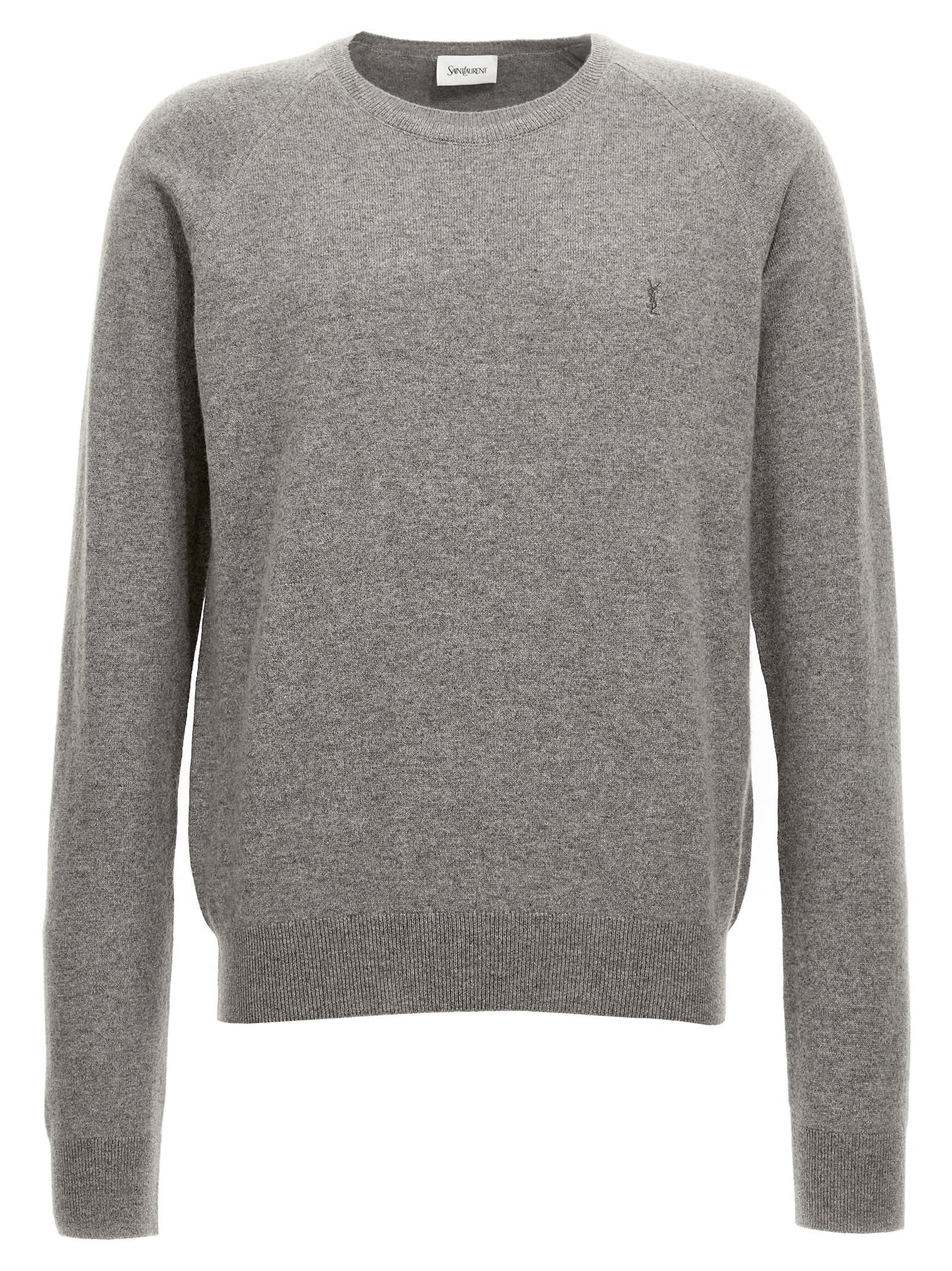 Shop Saint Laurent Logo Embroidery Sweater In Gray