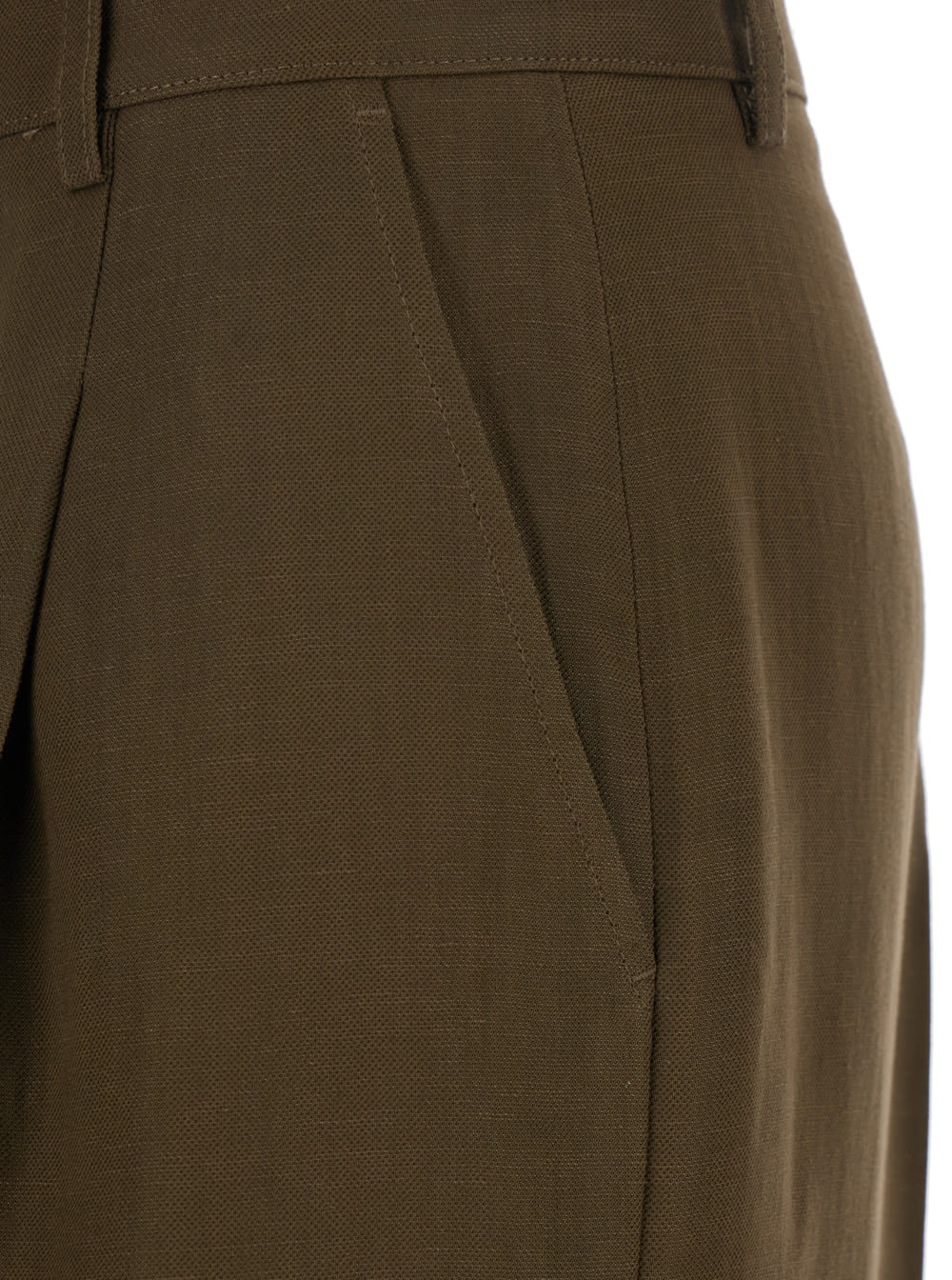 Pinko Green Pants With Belt Loops And Pleats In Viscose And Linen Blend Woman In Green