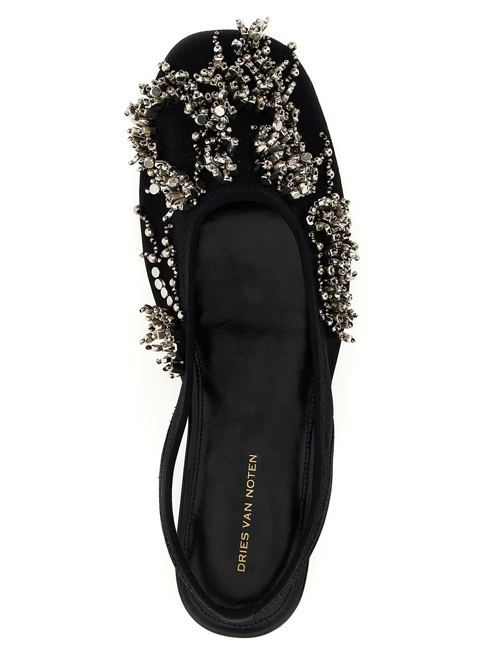Dries Van Noten Black Embellished Mesh Slingback Ballerina Flats
