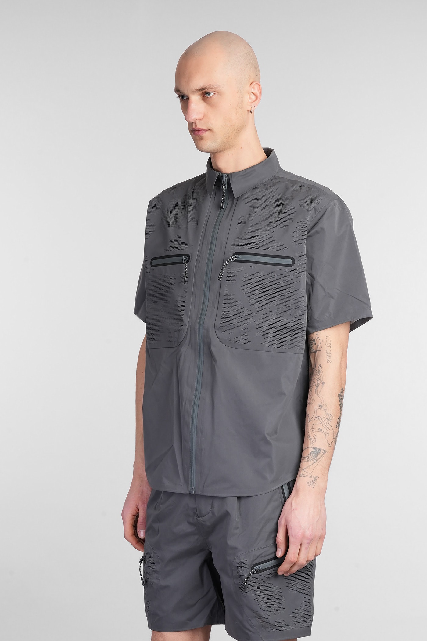ALPHA INDUSTRIES LASER CUT SHIRT SHIRT IN GREY POLYESTER