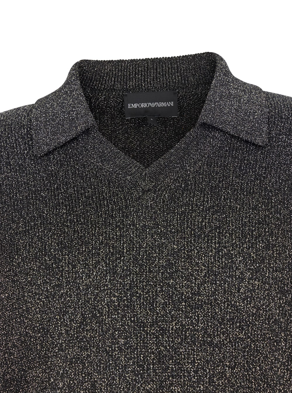 Emporio Armani Black Polo Shirt With Classic Collar And Lurex Finish In Tech Fabric Man In Black