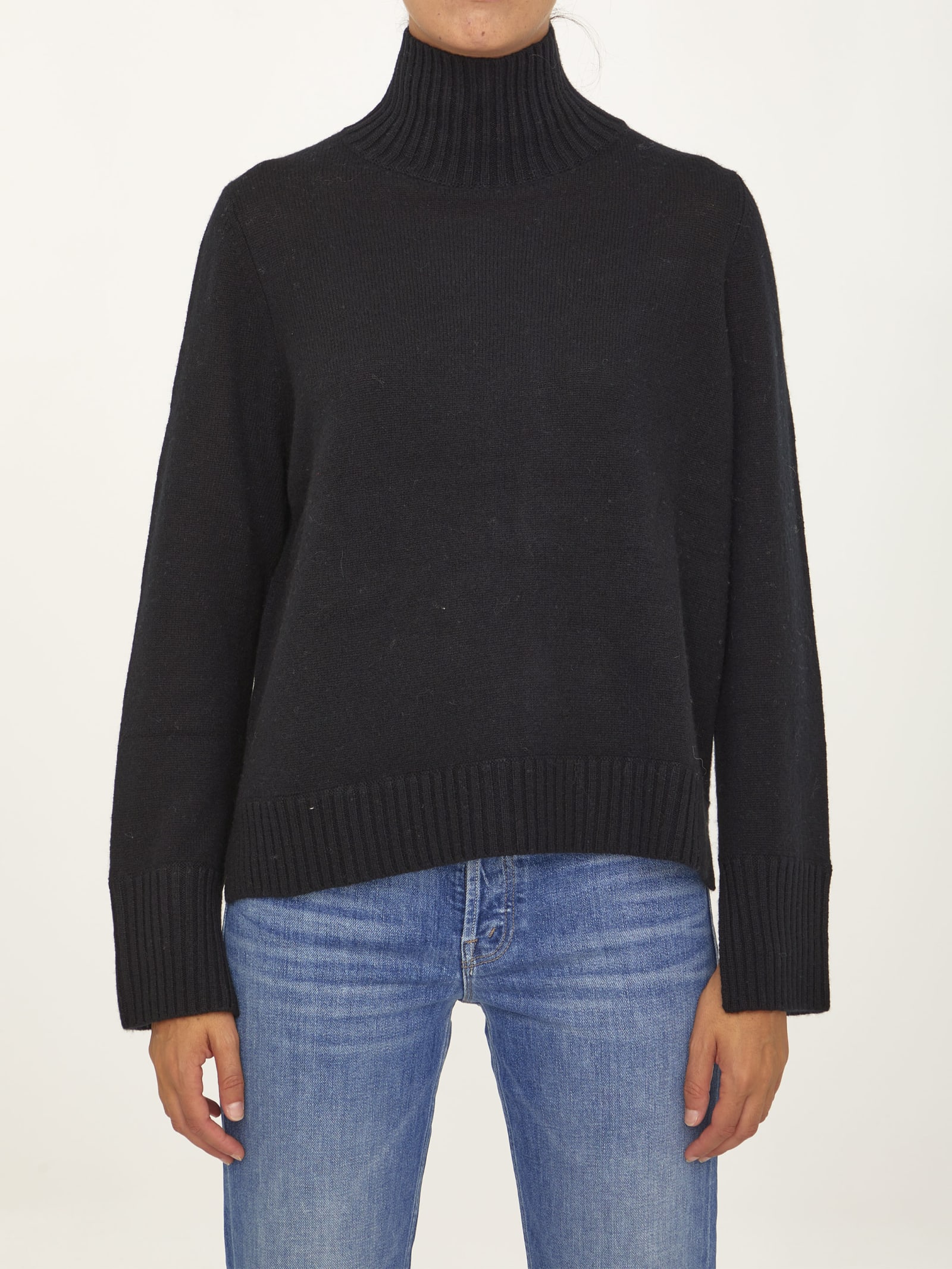 ALLUDE BLACK WOOL CASHMERE SWEATER