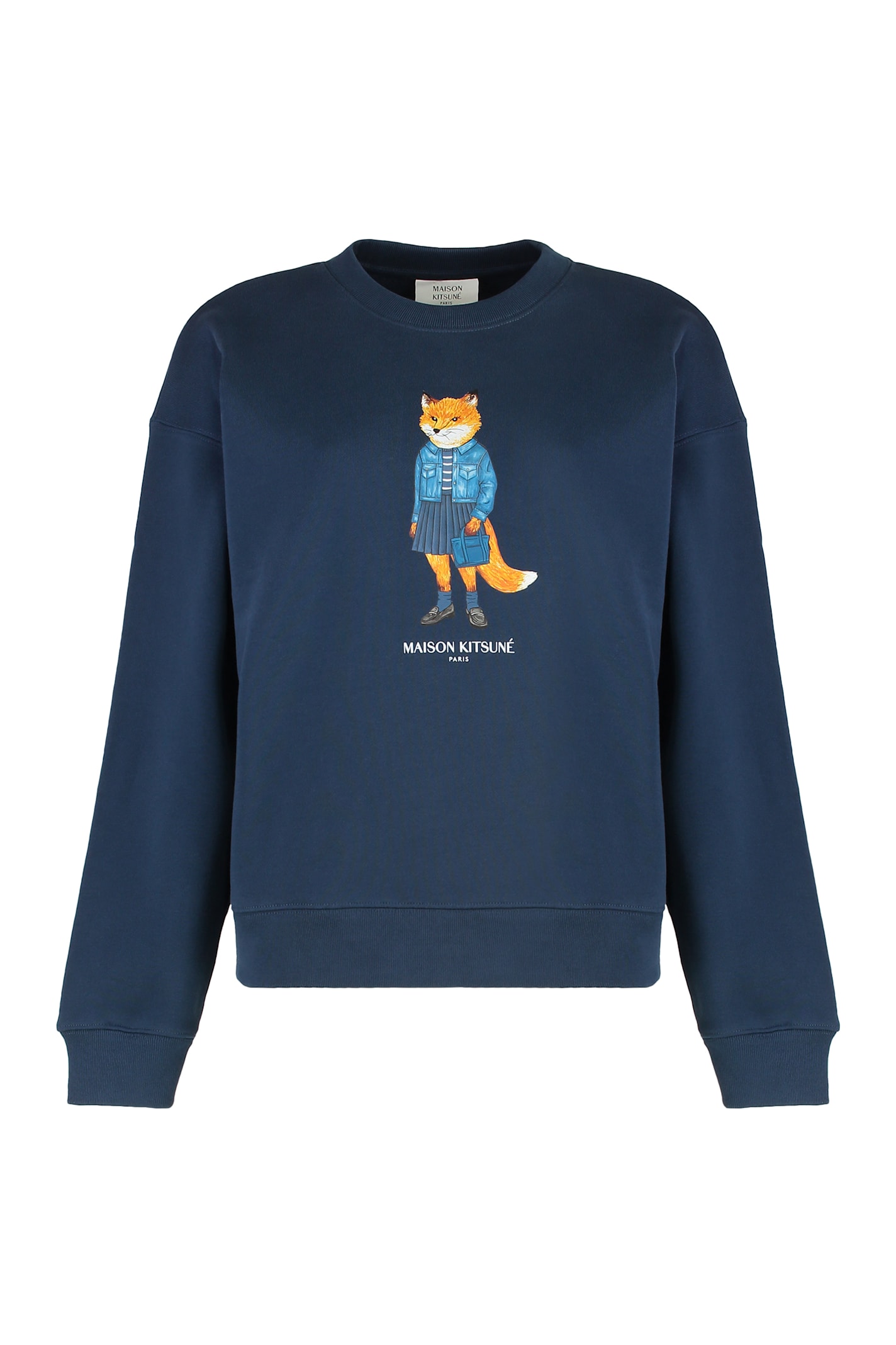 Maison Kitsuné Graphic Print Crew Neck Cotton Sweatshirt In Blue