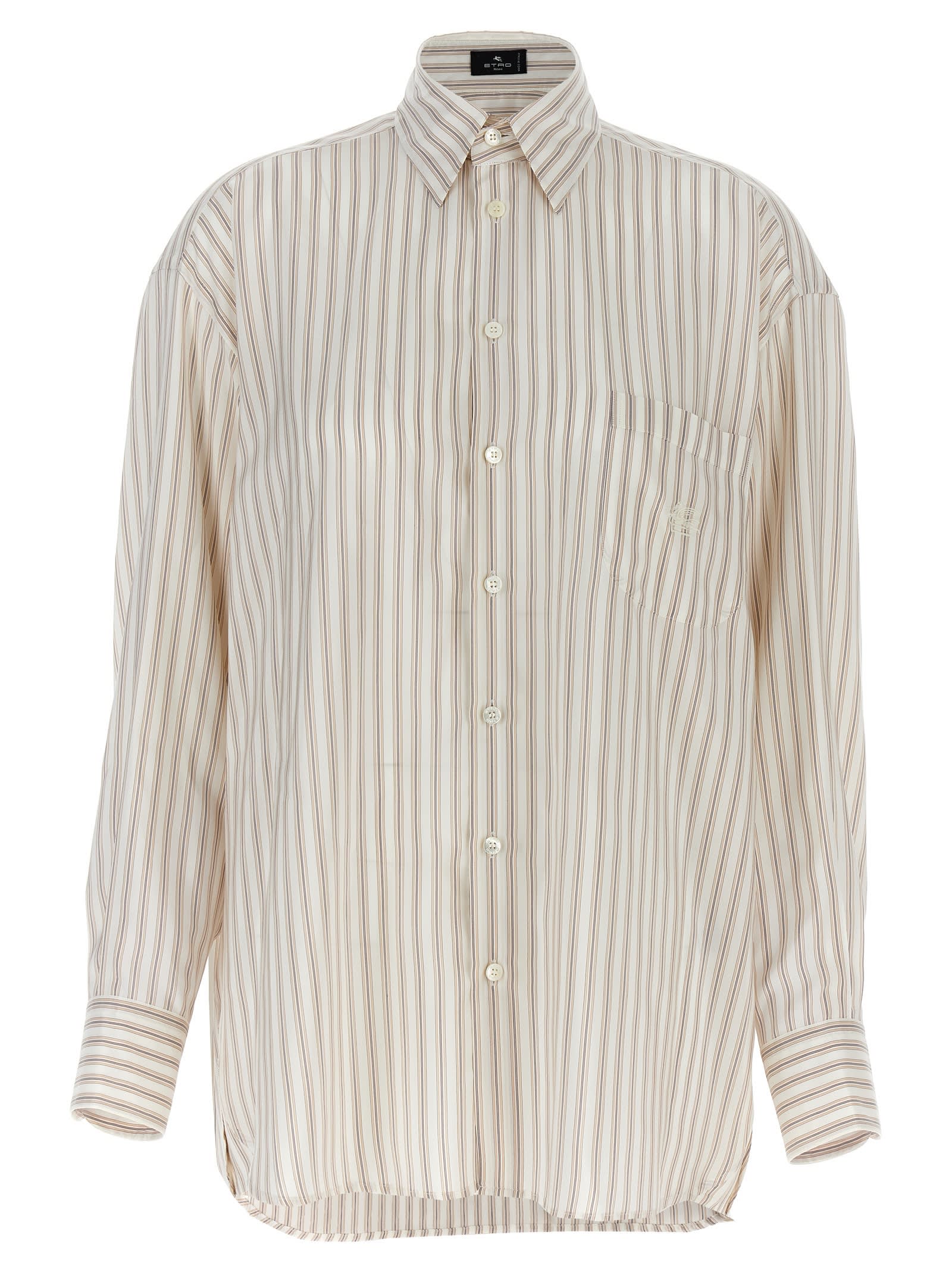 Shop Etro Logo Embroidery Striped Shirt In Multicolor