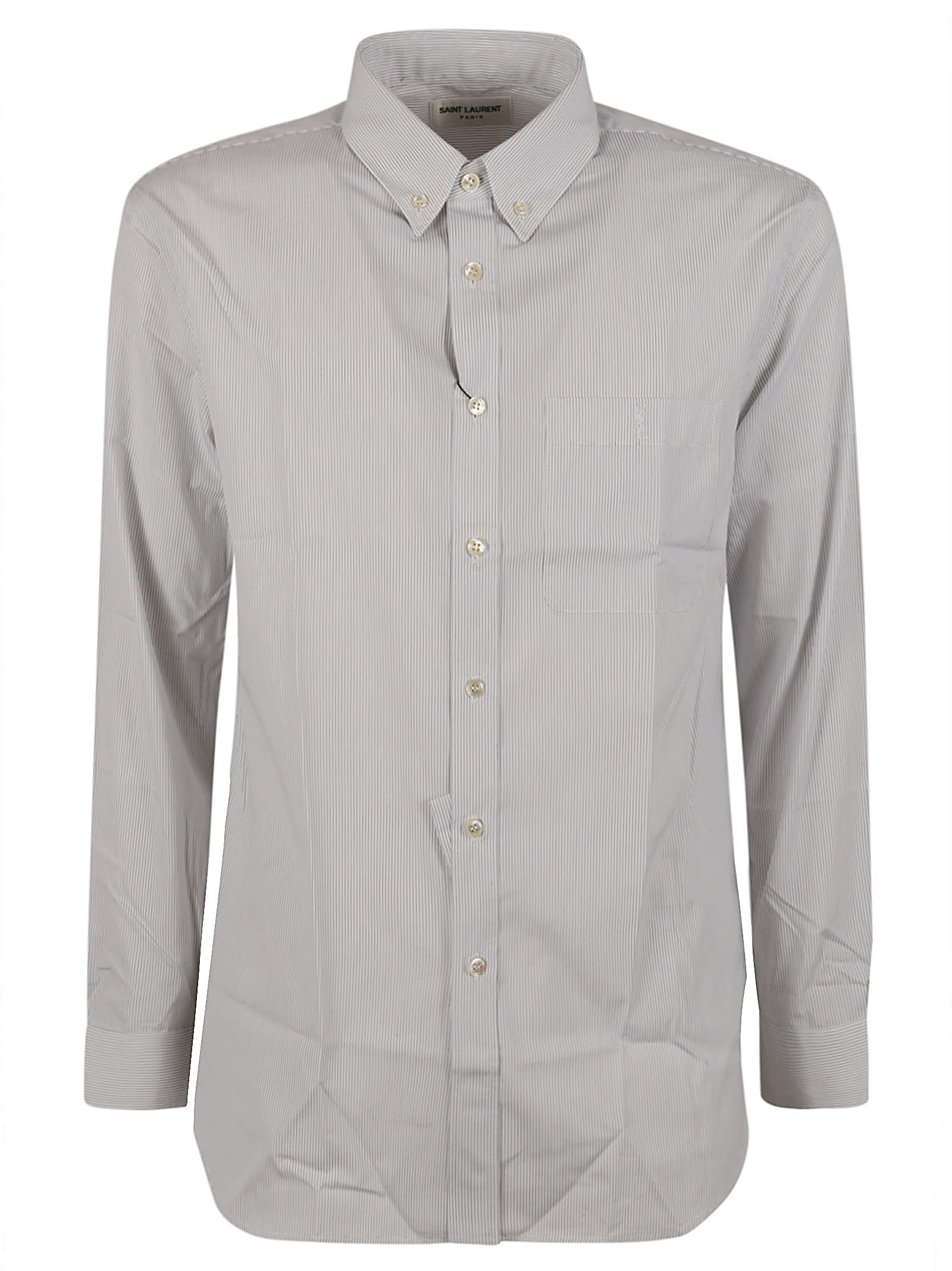 Shop Saint Laurent Long-sleeved Shirt In Blanc Bleu