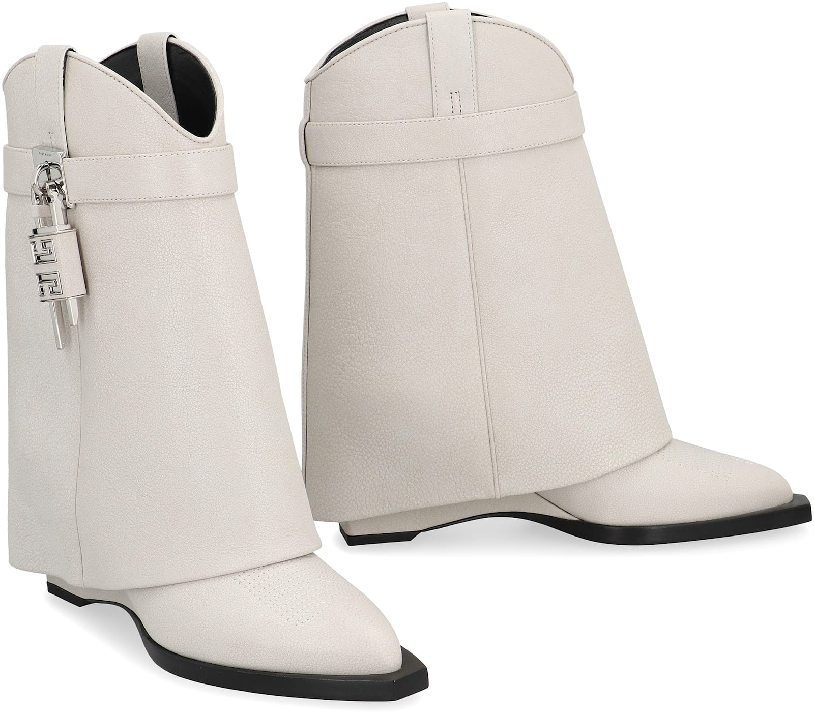 Givenchy Shark Lock Cowboy Leather Ankle Boots In White