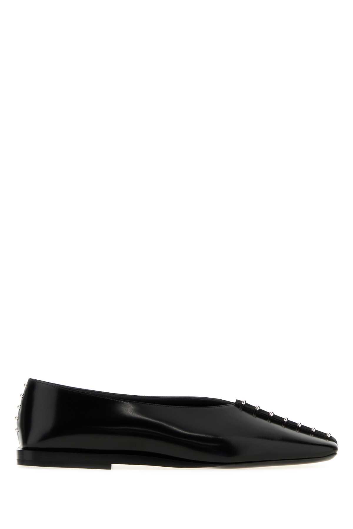 Jil Sander Pointed Toe Leather Ballerina Flats With Studs In Black