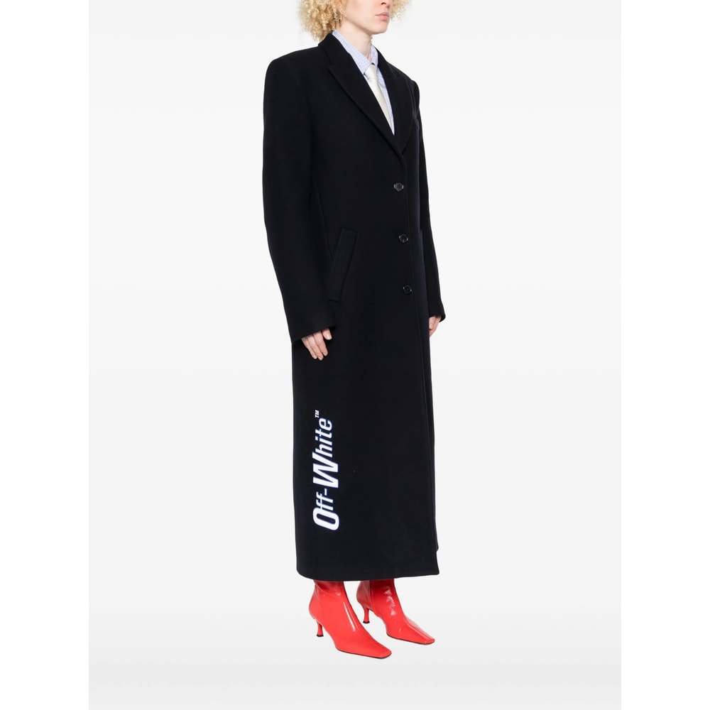 Off-white Long Tailored Wool Coat In Black
