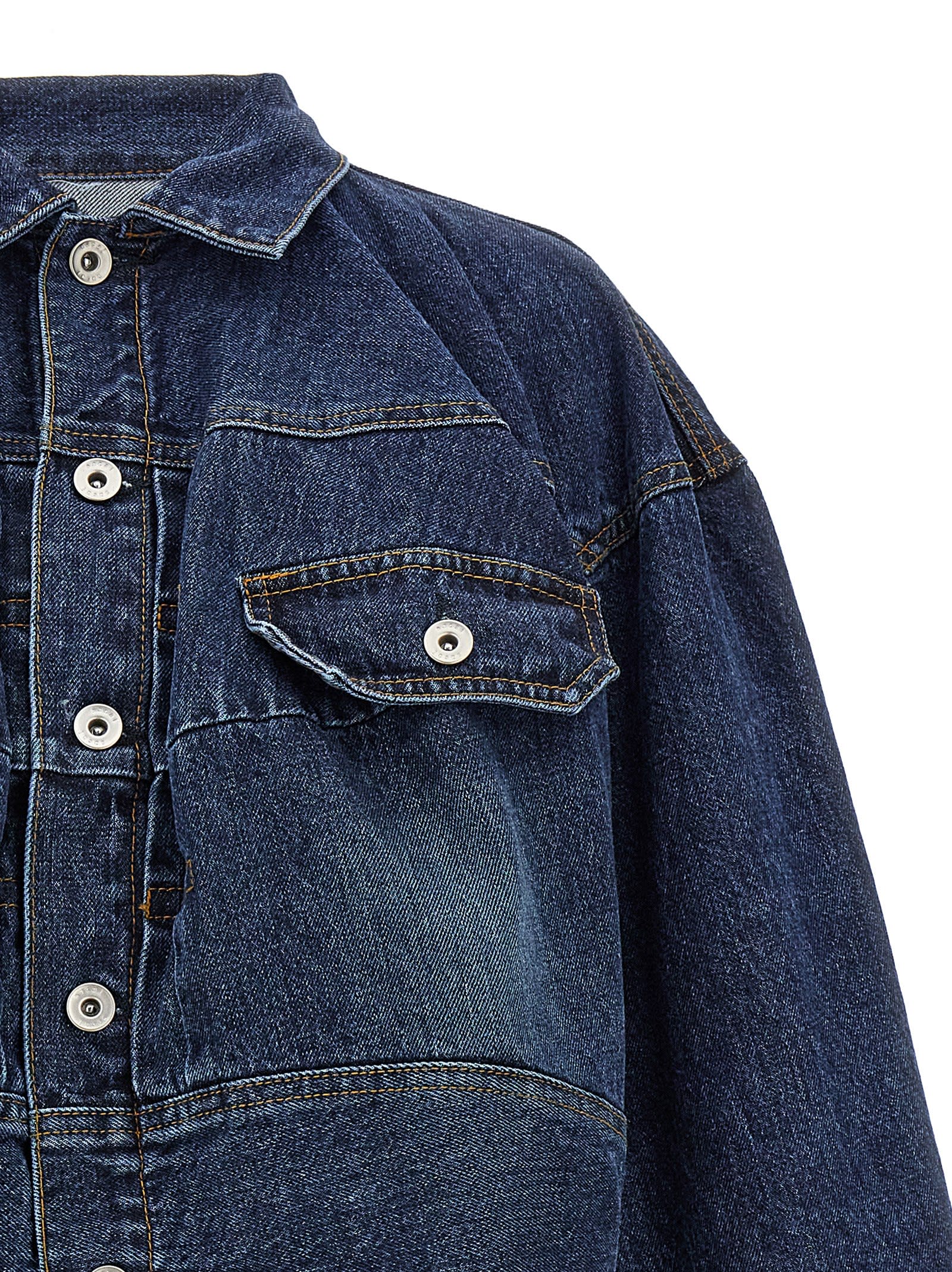 Shop Sacai Cut-out Denim Jacket In Blue
