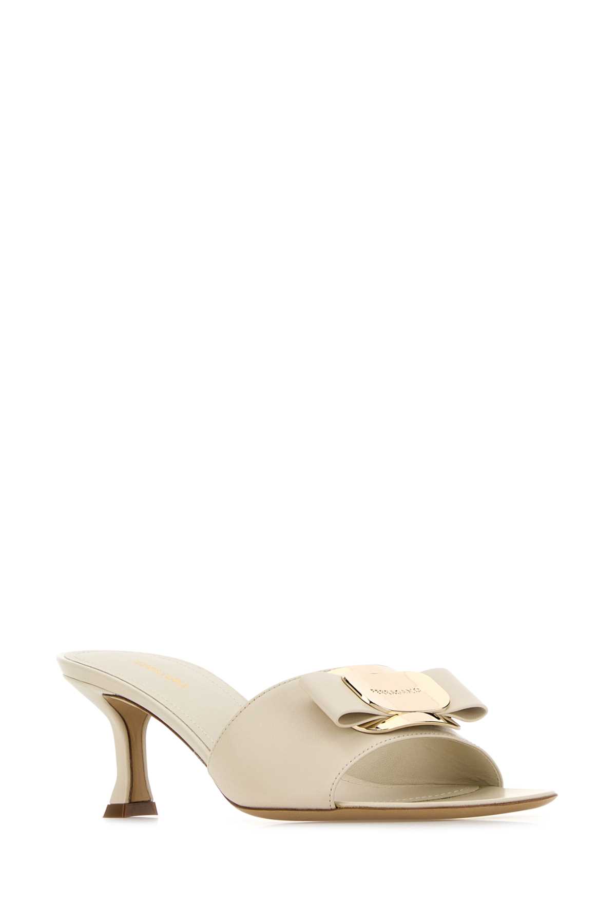 FERRAGAMO IVORY LEATHER ZELIE MULES