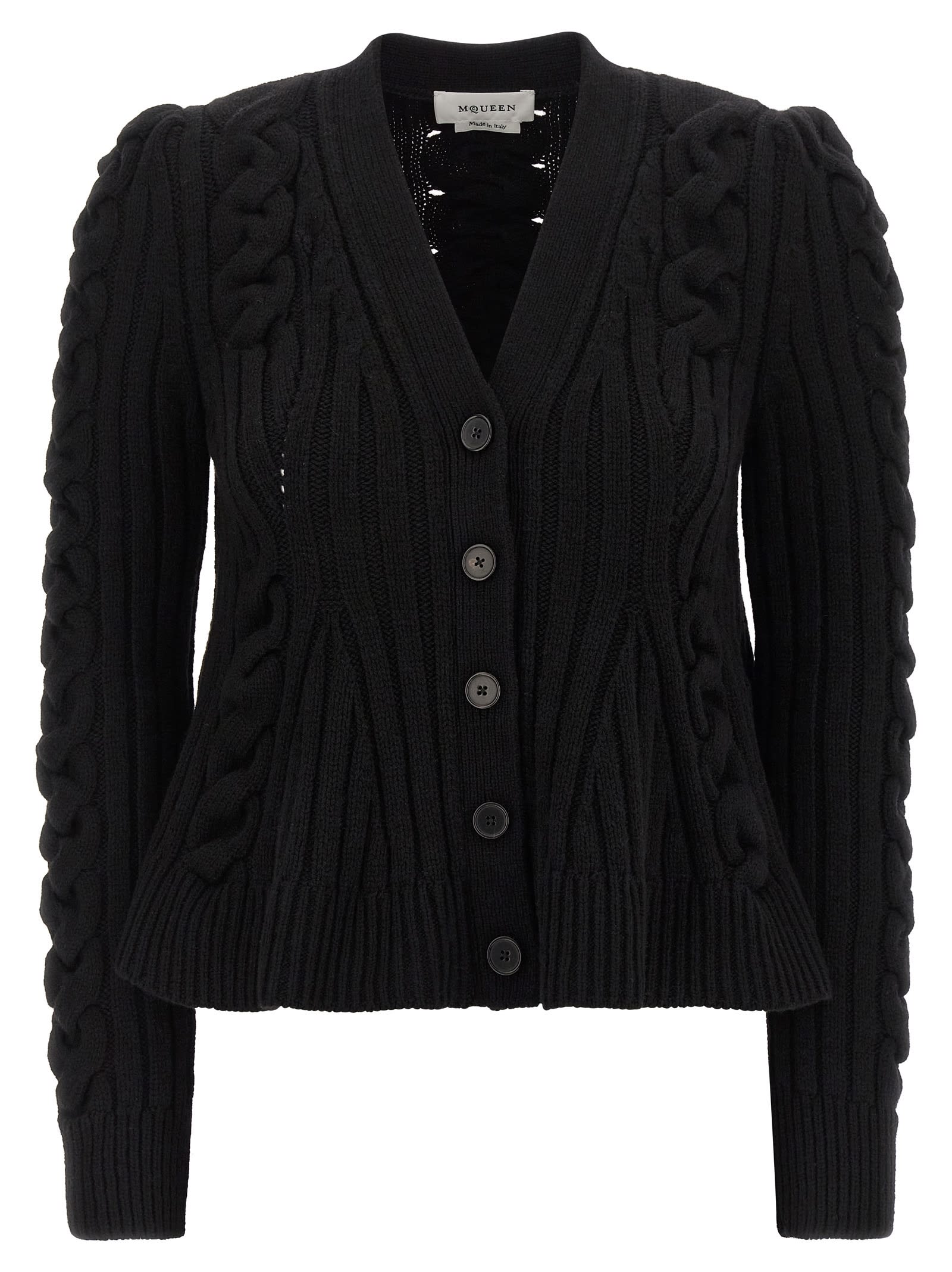 Alexander Mcqueen Braided Wool Cardigan In Black