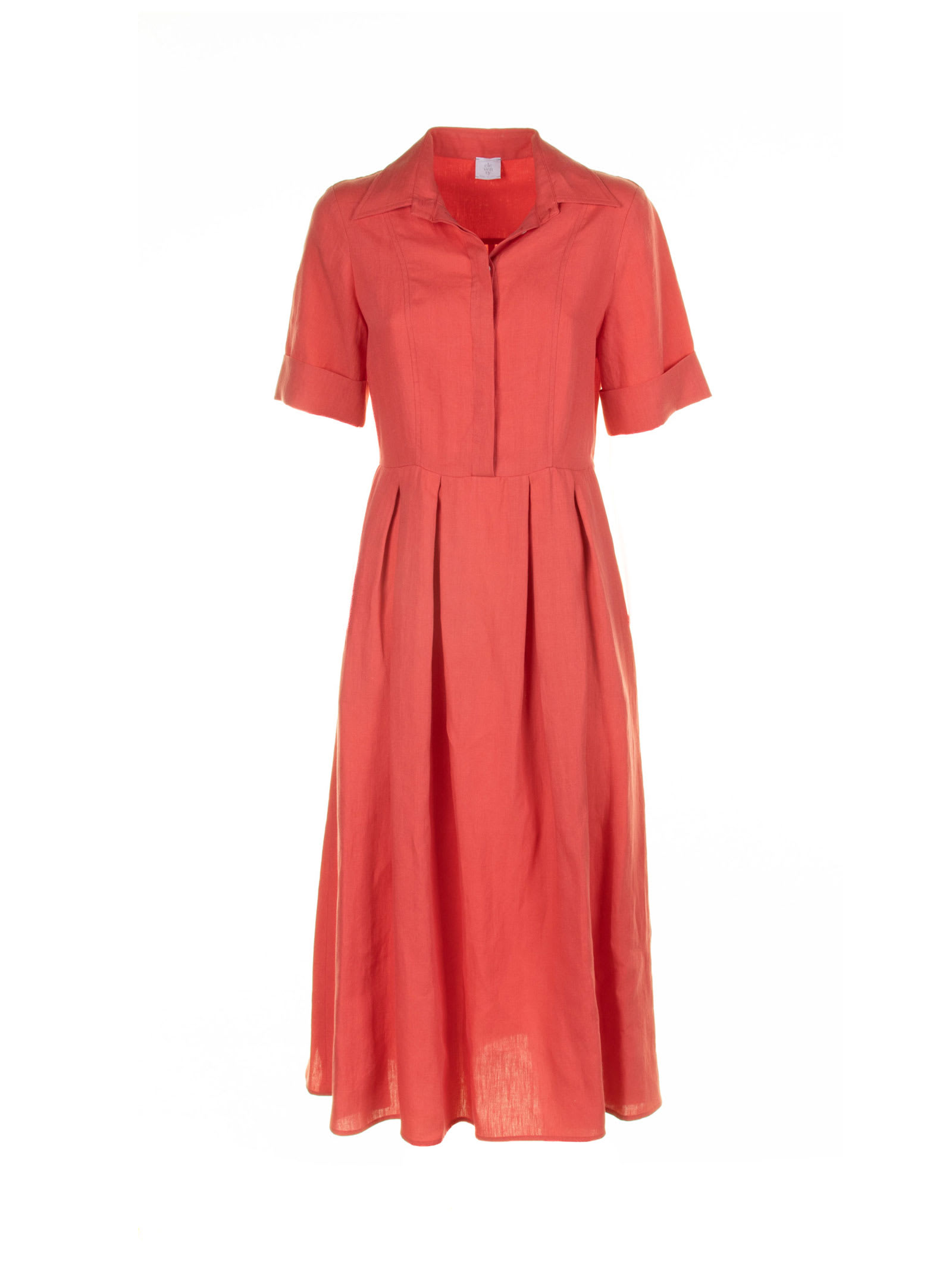Shop Eleventy Long Coral Half-sleeved Linen Dress In Corallo