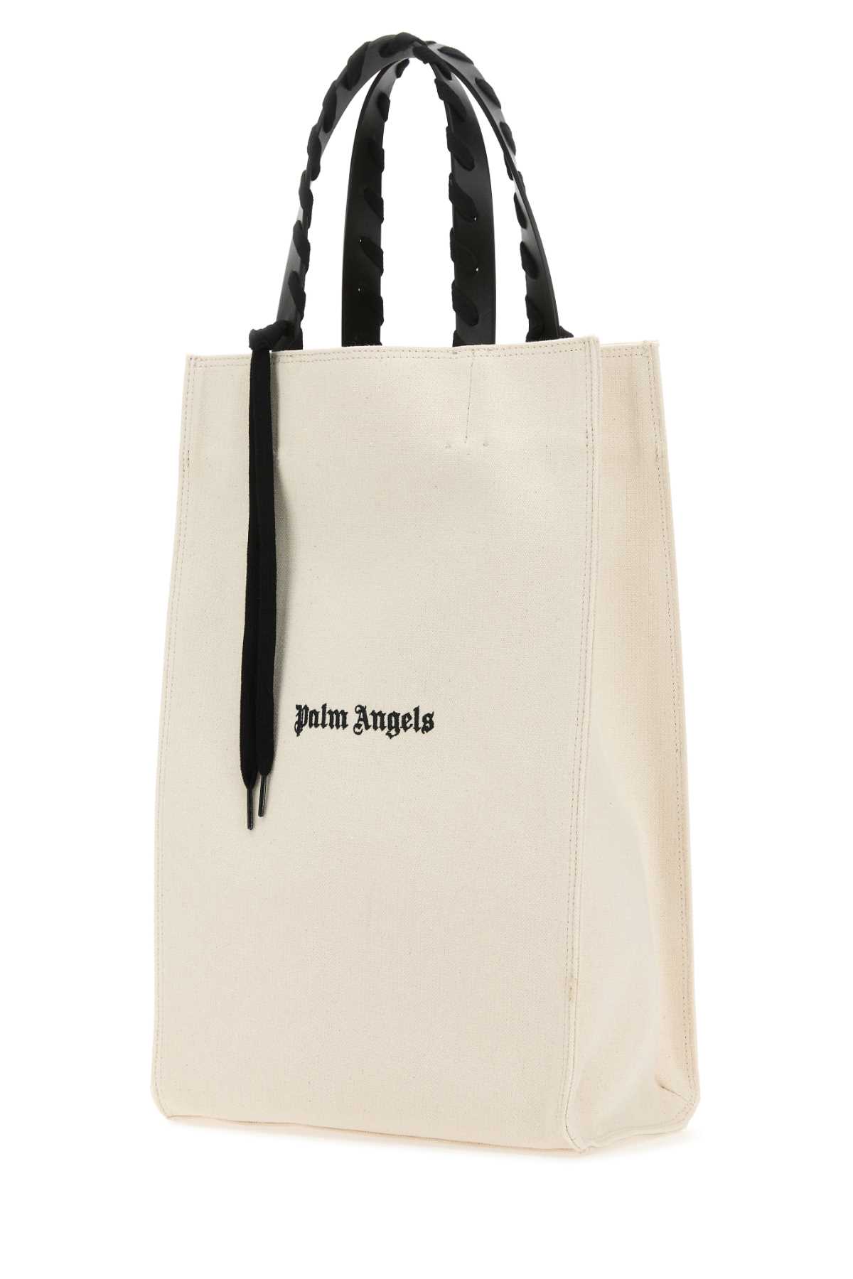 Shop Palm Angels Ivory Canvas Shopping Bag In Naturalbl