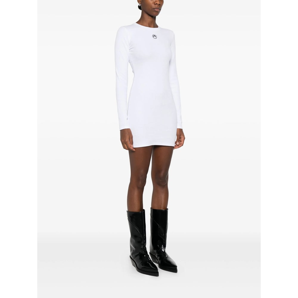 Marine Serre Ribbed Jersey Mini Dress With Long Sleeves In White