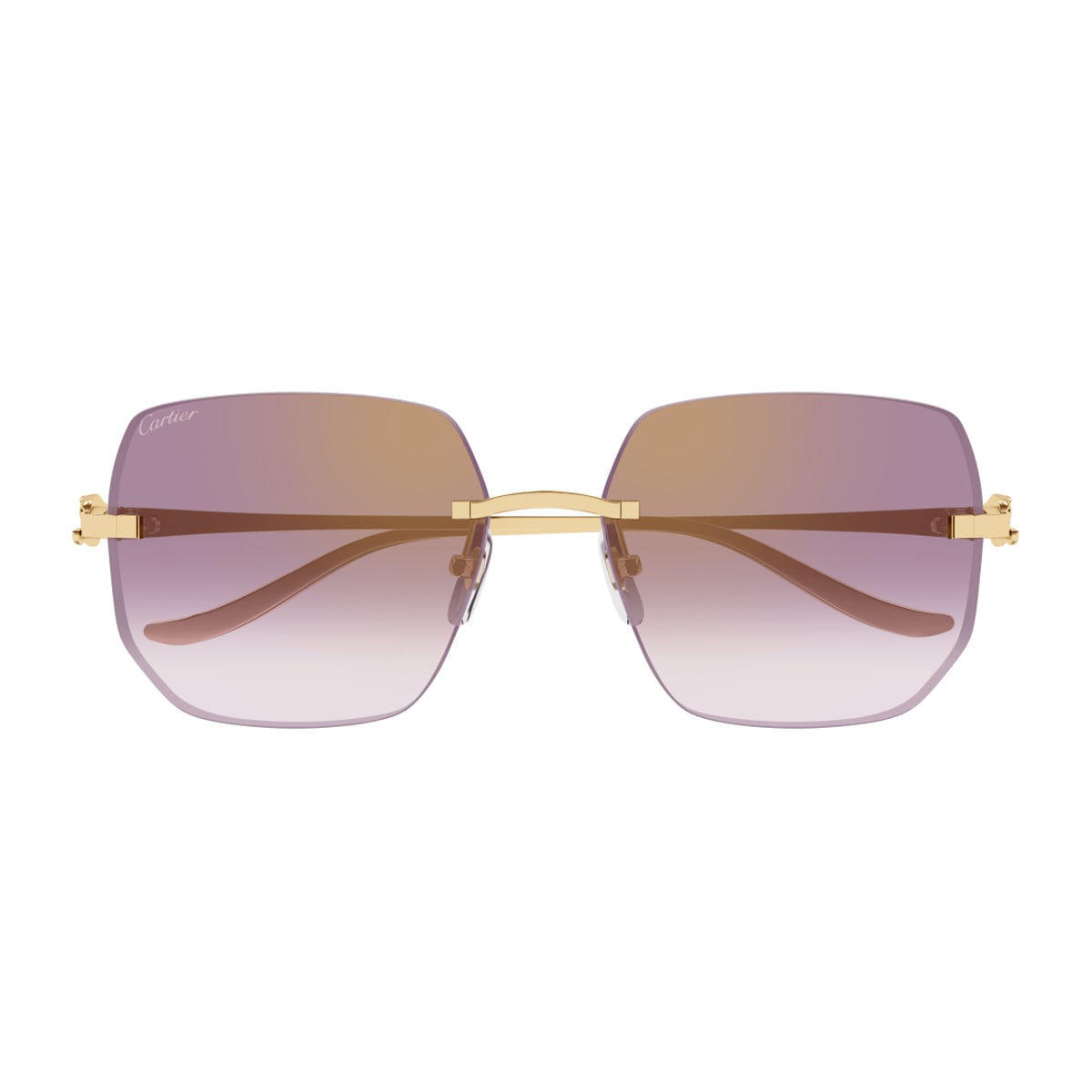 Cartier Ct0549s Panthere De  004 Gold Violet Sunglasses In Gold