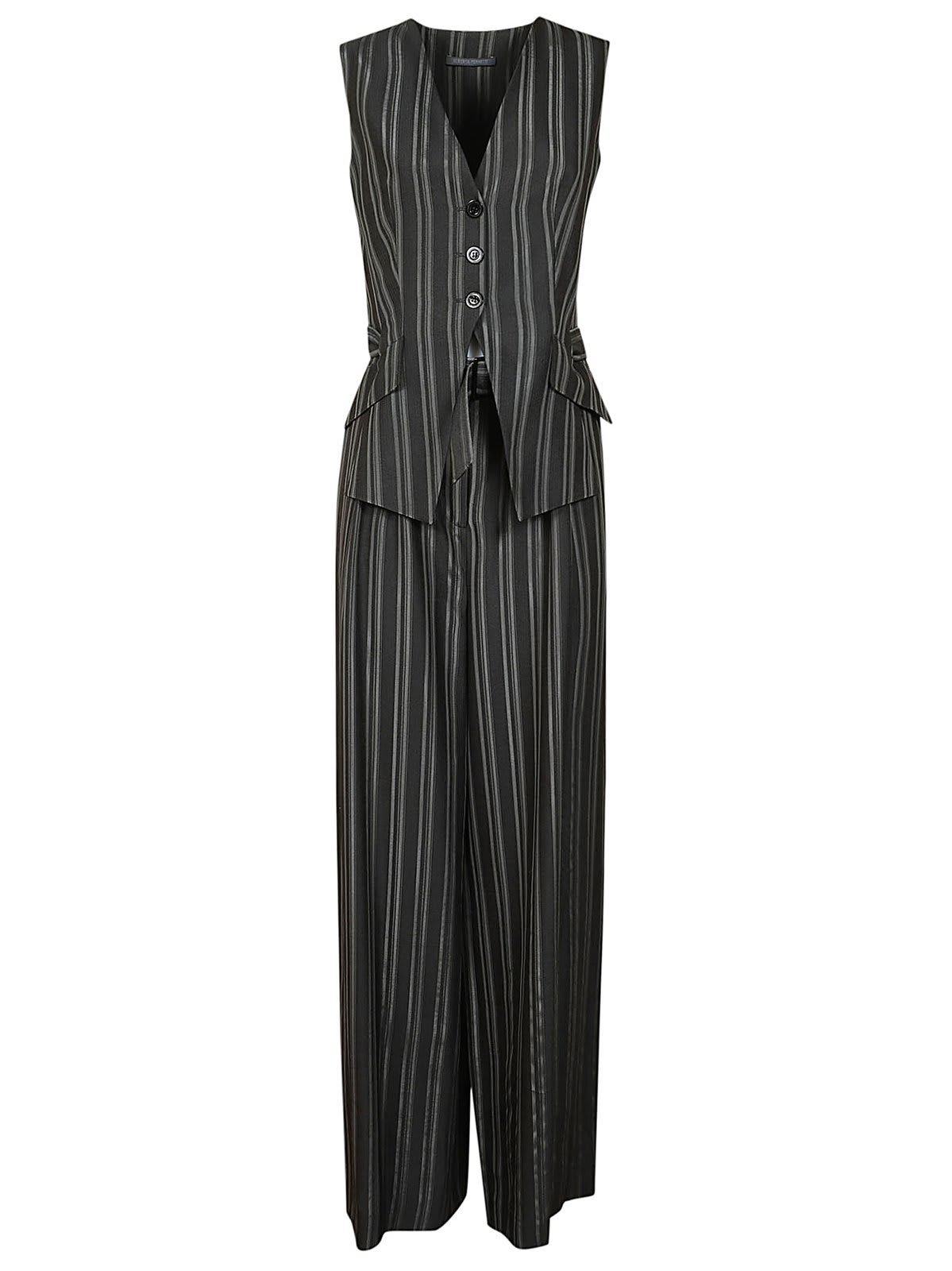 Shop Alberta Ferretti Wide Leg Striped Trousers In Grigio