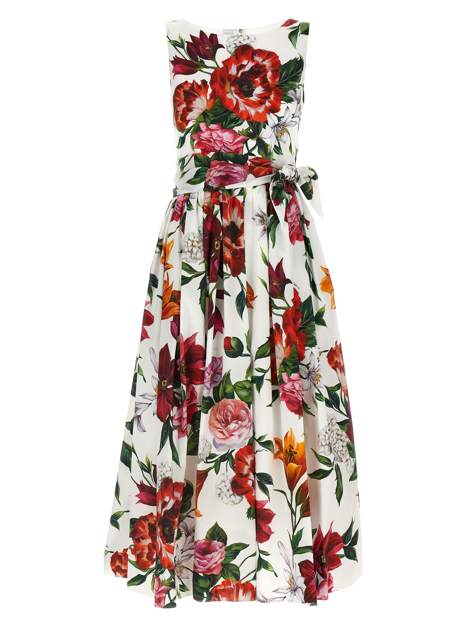 Dolce & Gabbana Sleeveless Dress In Cotton Poplin Flower Print In Multi