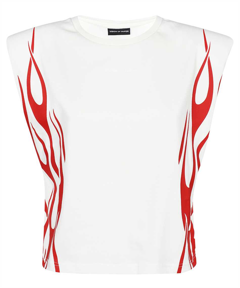 Vision Of Super Flame-print Shoulder-padded Top In White