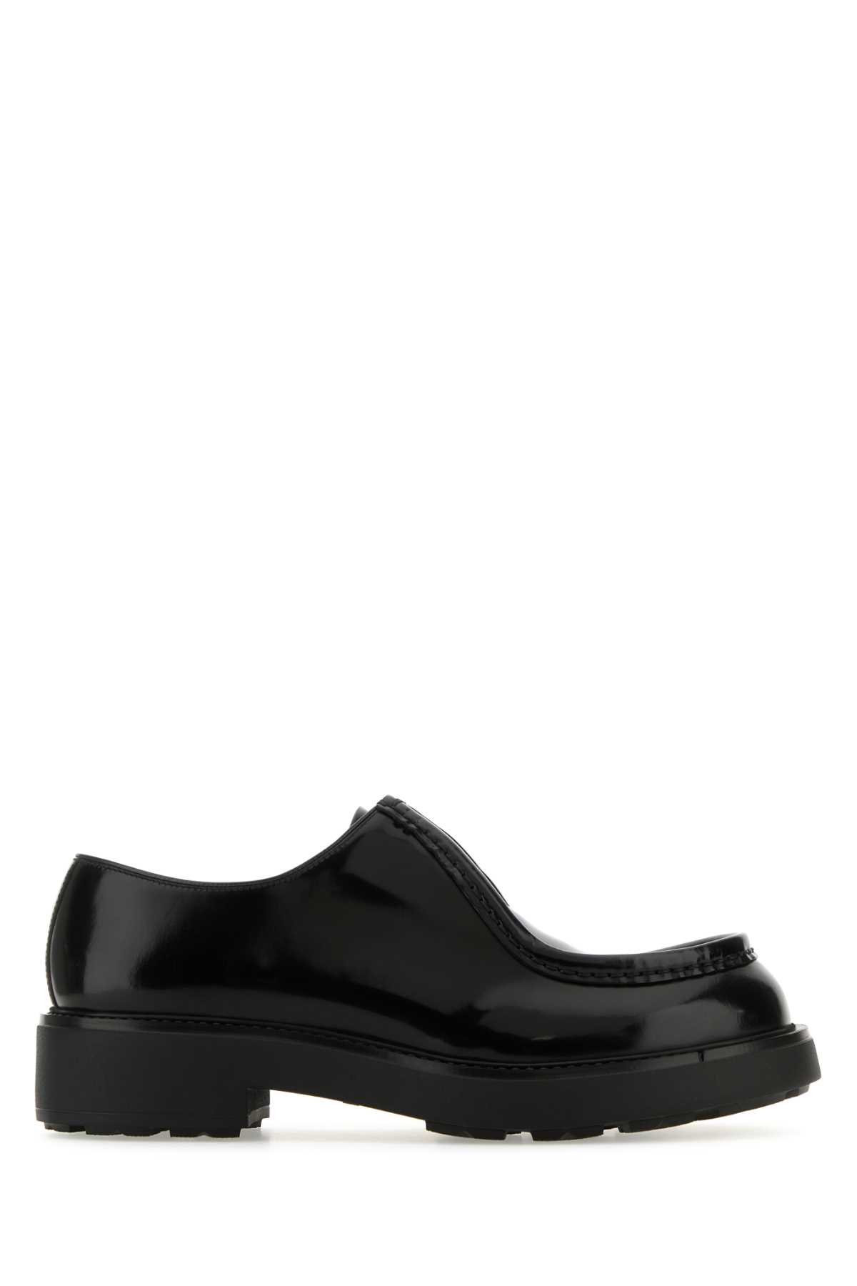 Shop Prada Black Leather Diapason Lace-up Shoes In Nero