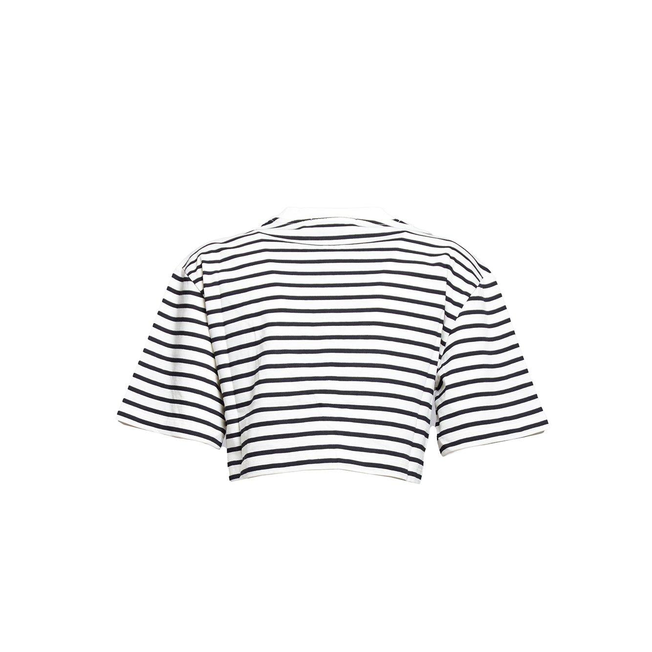 Shop Msgm Twist-detailed Striped Cropped T-shirt In Nero