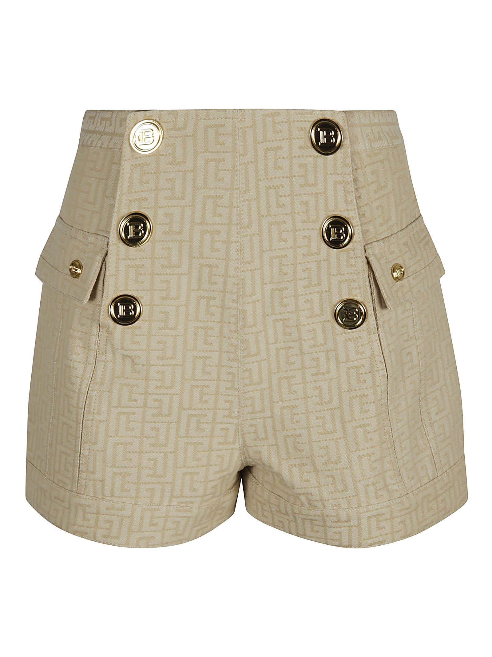 Balmain All-over Logo Button Embellished Shorts