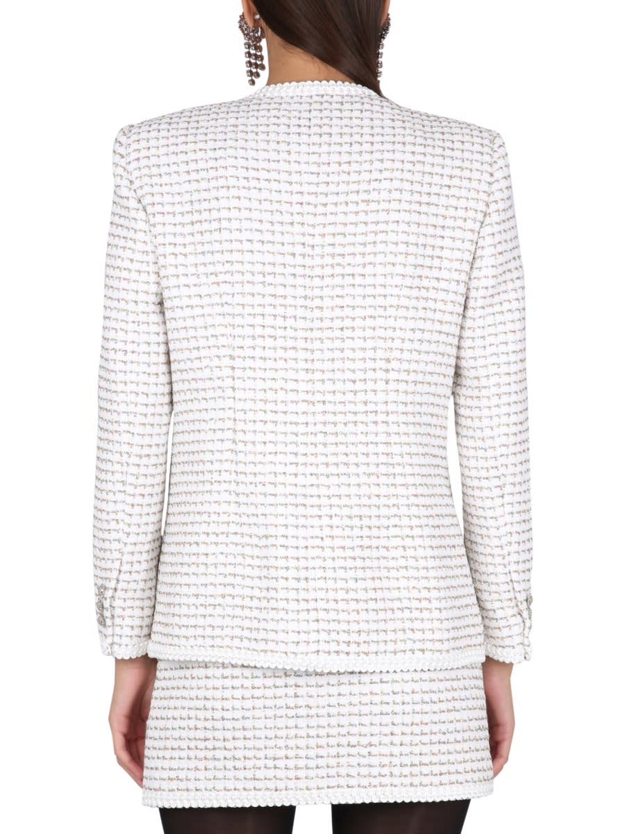 Alessandra Rich Lurex Cotton-blend Tweed Blazer In White