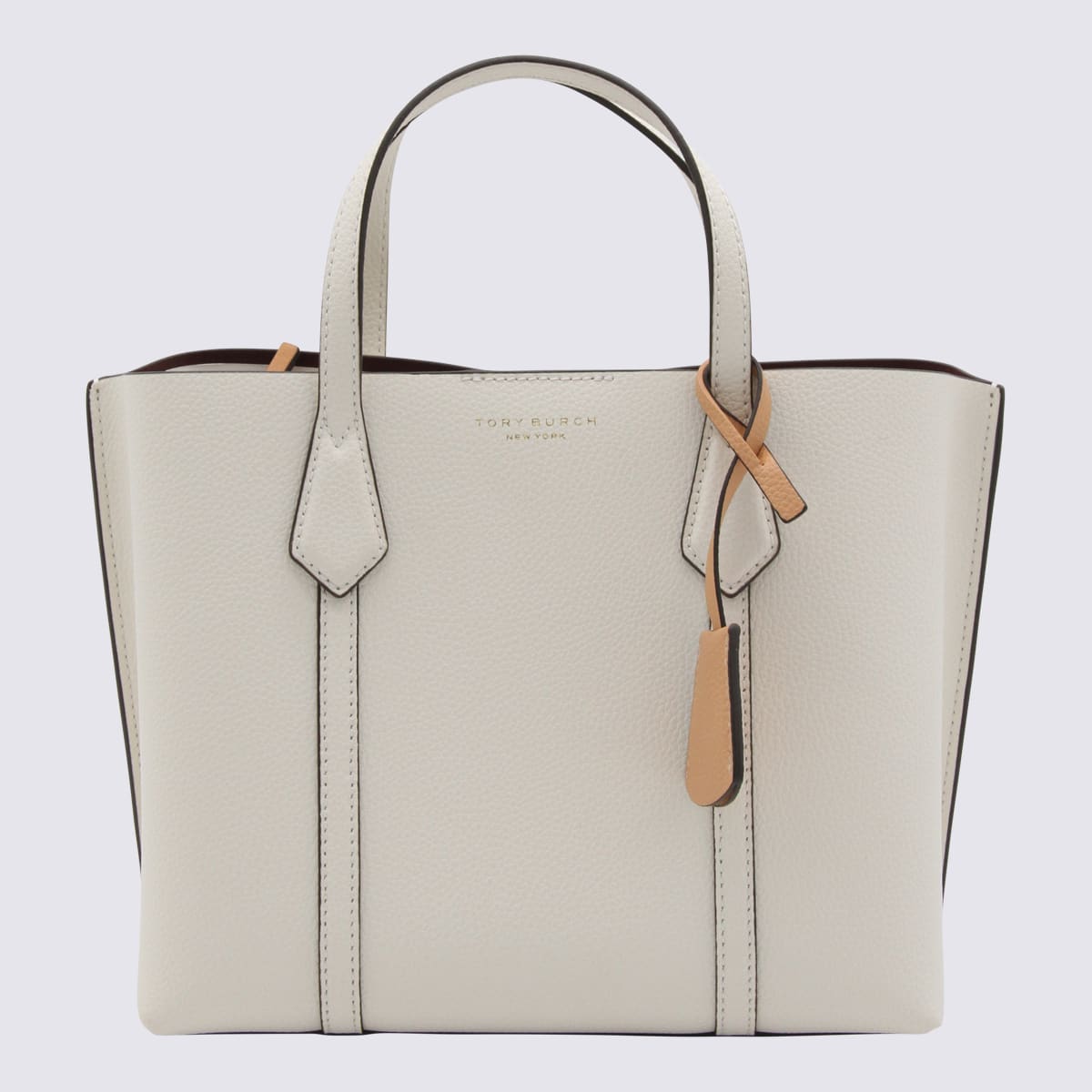 TORY BURCH IVORY AND BEIGE LEATHER PERRY TOTE BAG