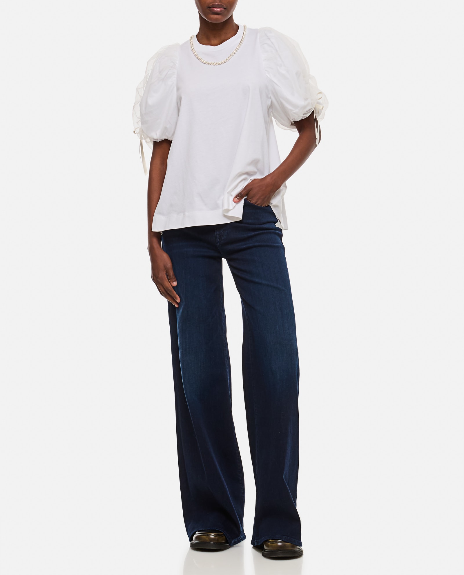 Shop Mother The Hustler Roller Sneak Denim Pants In Blu