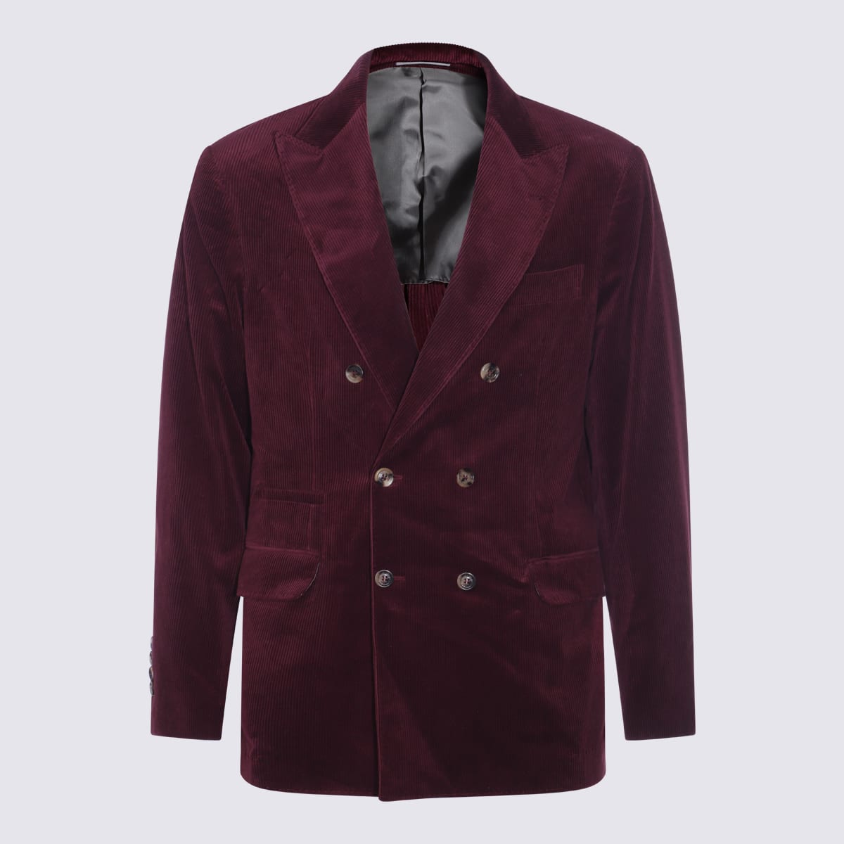 Brunello Cucinelli Velvet Double-breasted Suit Button Detailing In Red