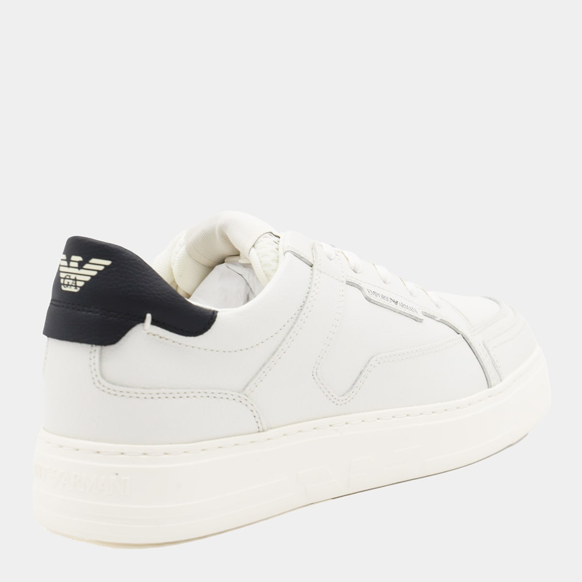 Shop Emporio Armani White And Blue Sneakers