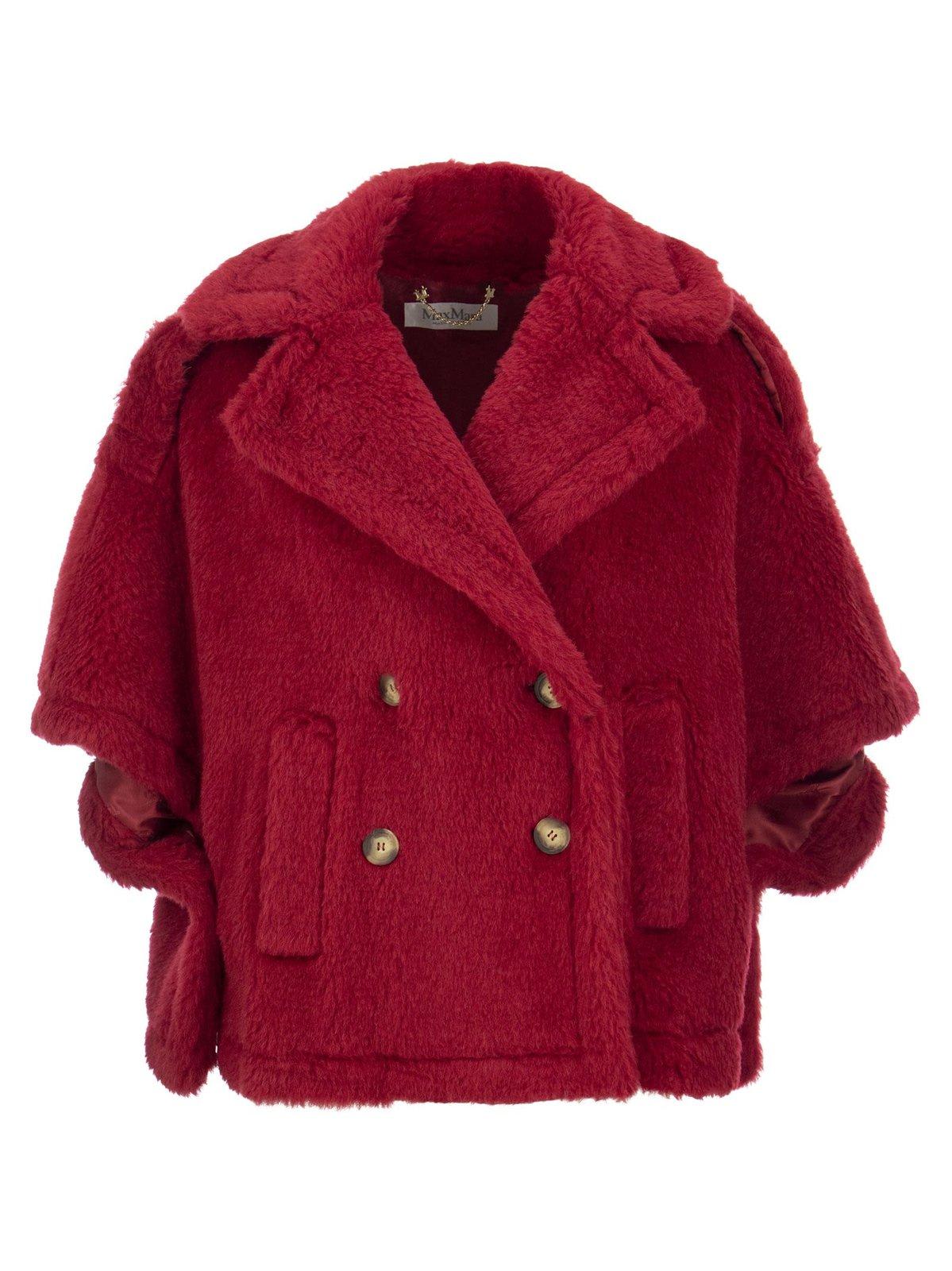 Max Mara Aleggio Fuzzy Wool Cape In Bianco