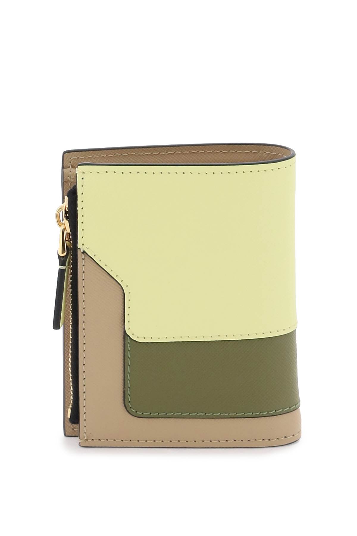 Shop Marni Multicolored Saffiano Leather Bi-fold Wallet In Vanilla Olive Soft Beige (beige)