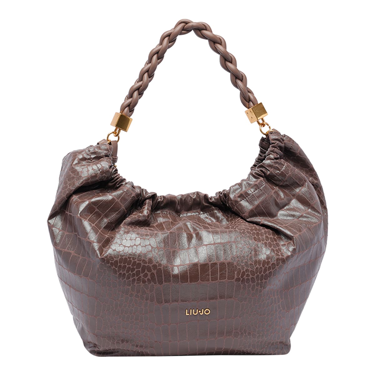 Shop Liu •jo Large Logo Hobo Bag In Brown