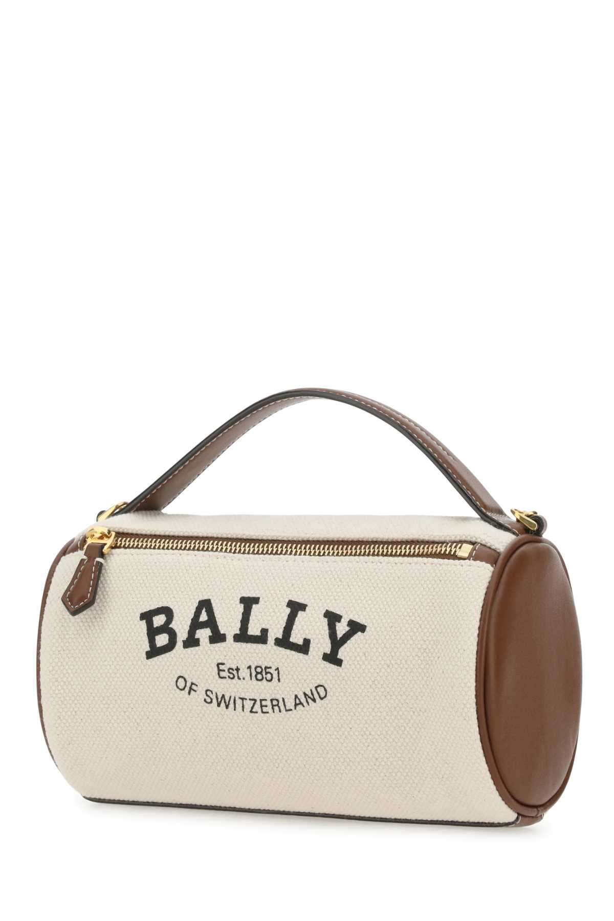 Bally Two-tone Canvas And Leather Calyn Handbag In Naturalcuerooro