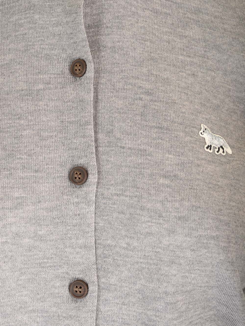 Shop Maison Kitsuné Grey Cardigan With Baby Fox Patch