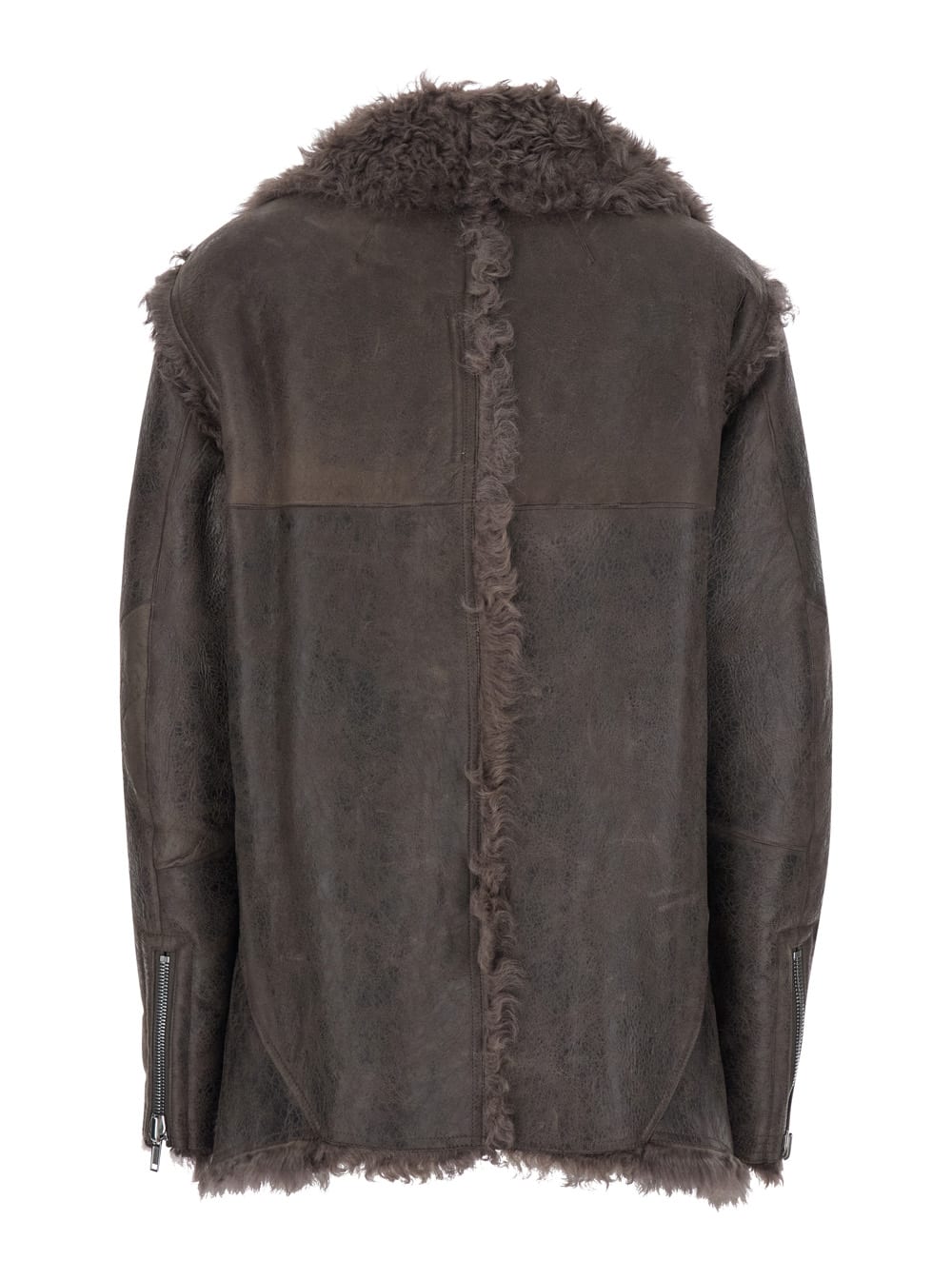 Rick Owens Brown Jacket With Reversible Design And Asymmetric Hem In Leather Woman In Gray