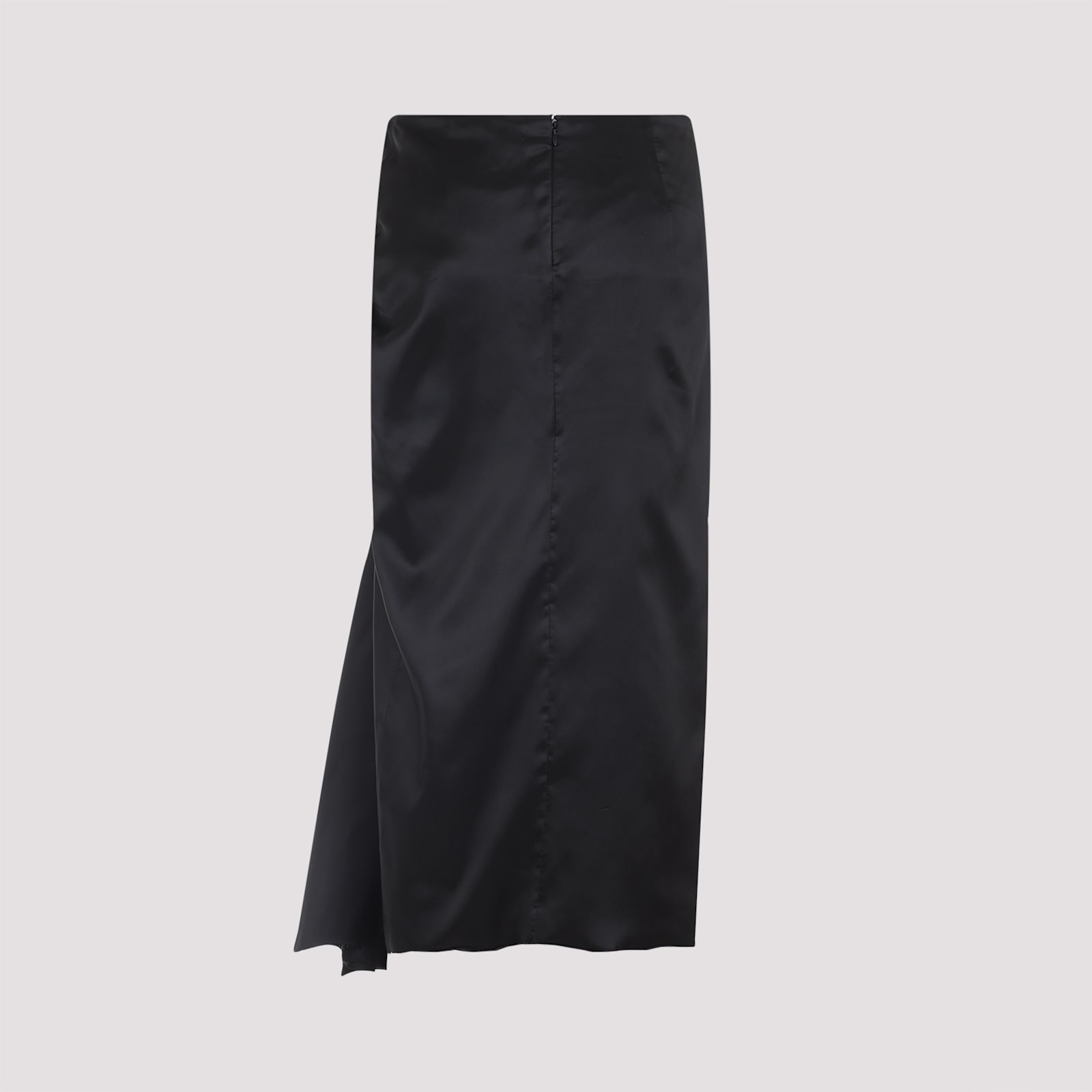 Balenciaga Asymmetric Frayed Gathered Draped Satin Midi Skirt