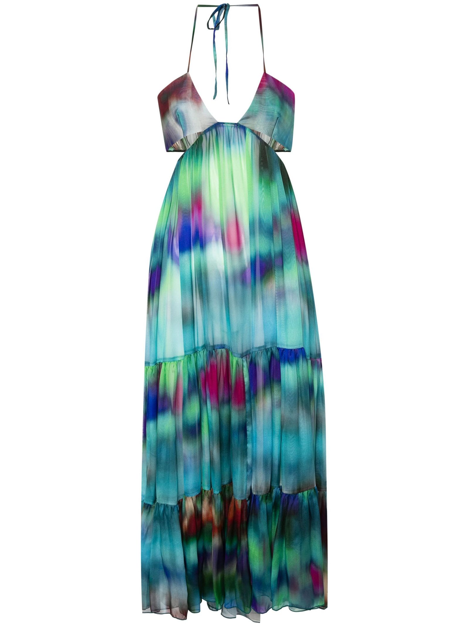 Multicolour Silk Flared Dress