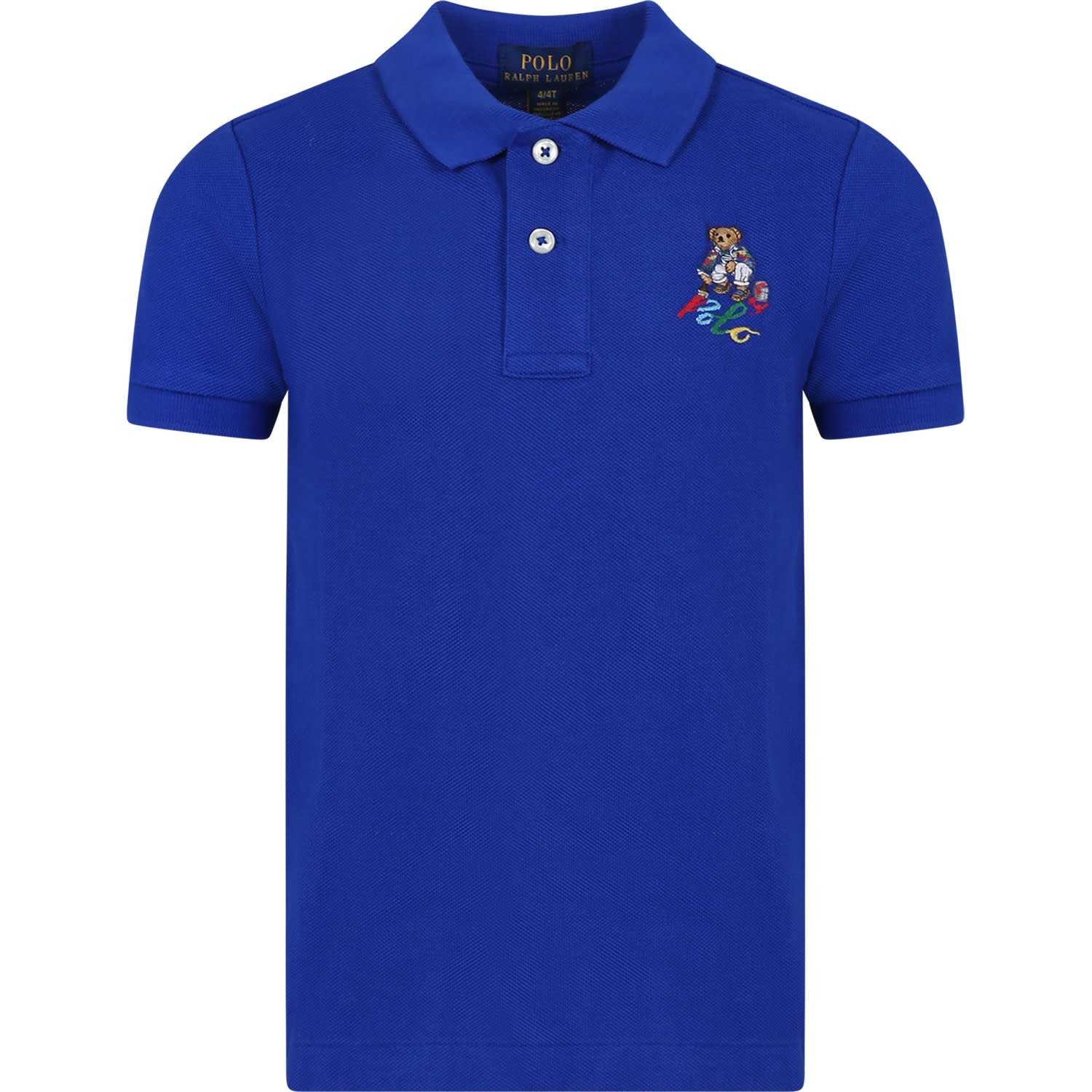 Shop Ralph Lauren Blue Polo Shirt For Boy With Polo Bear