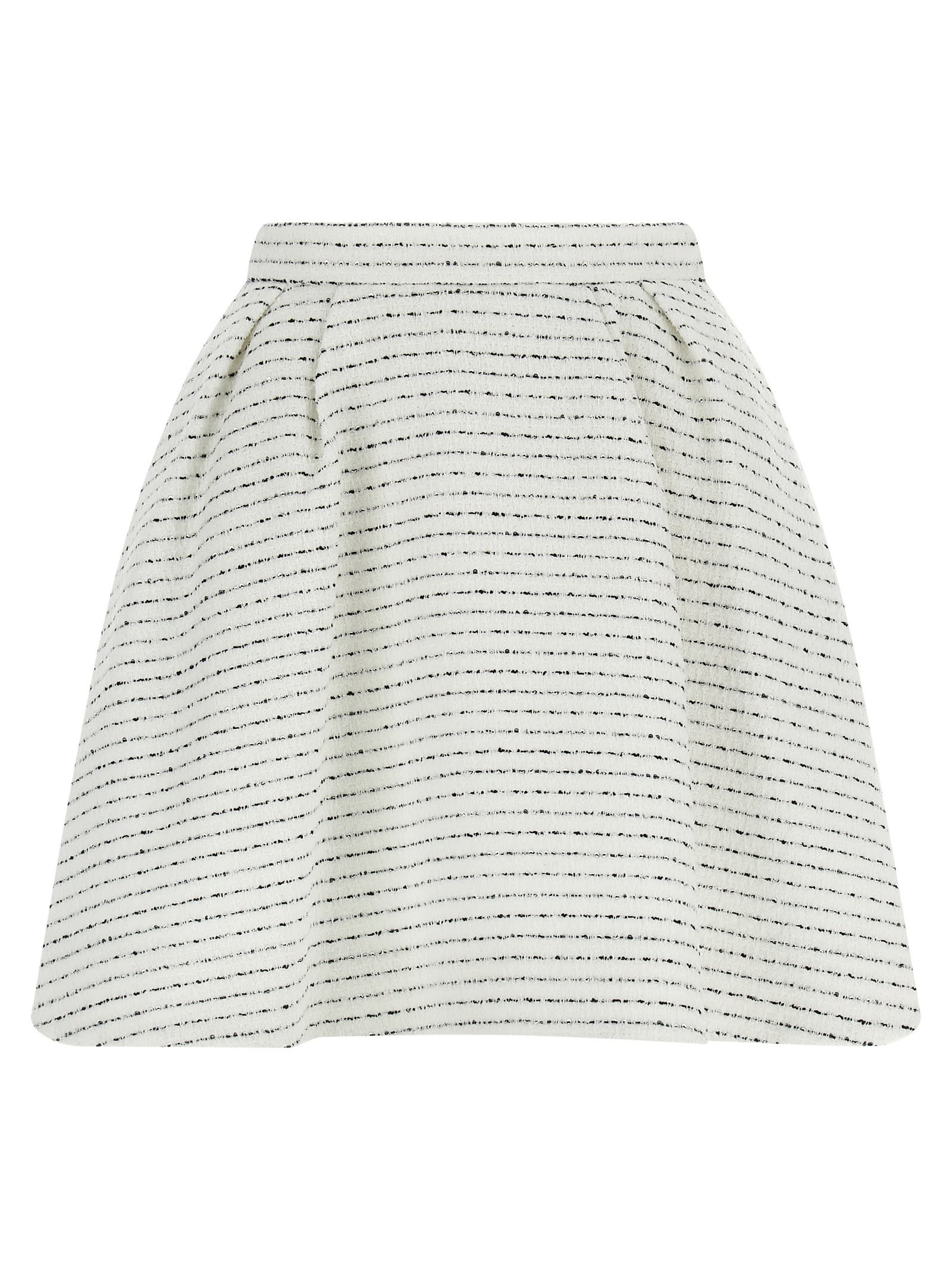 Alessandra Rich Tweed Mini Skirt With Micro Sequins And Pleated Waist In White