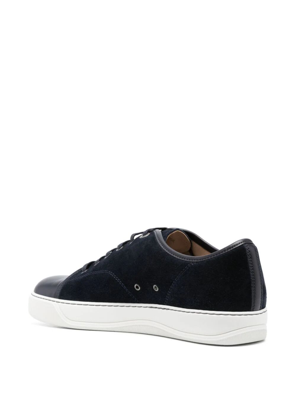 Shop Lanvin Suede And Nappa Captoe Low To Sneaker In Navy Blue