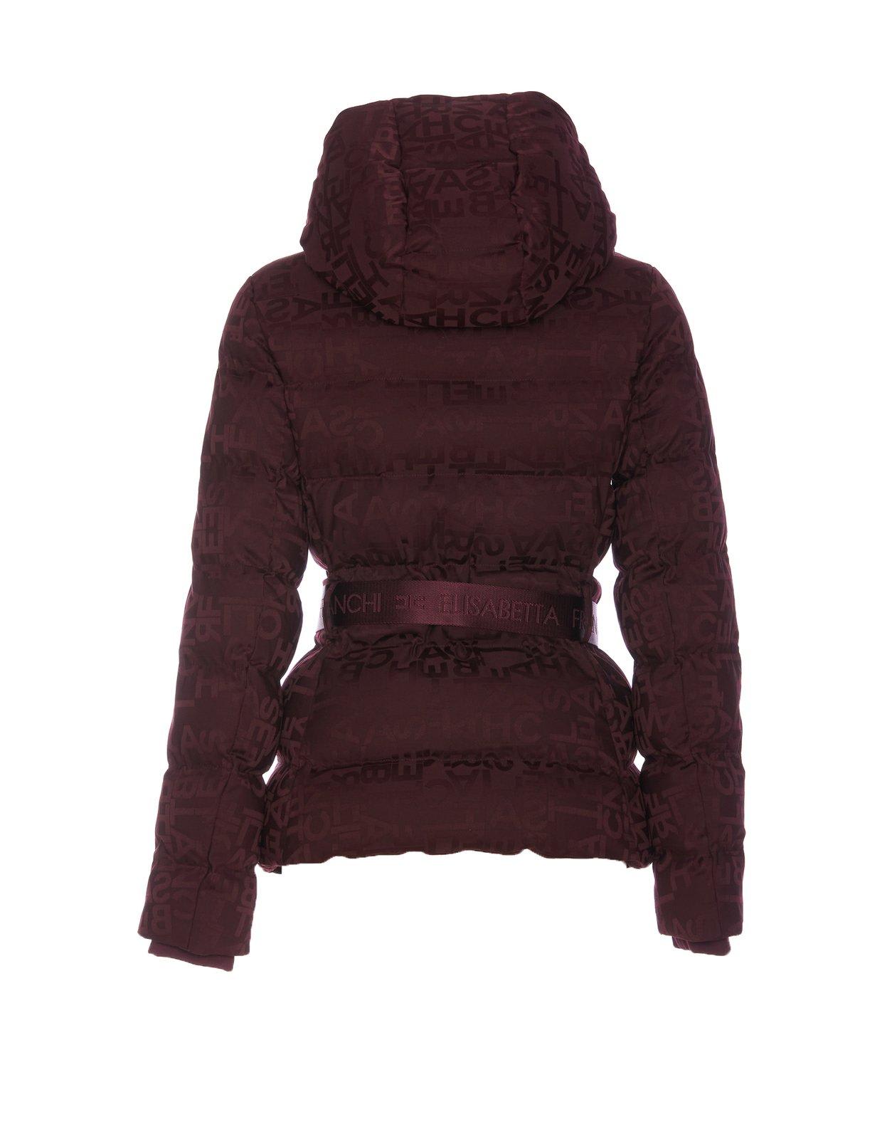 Shop Elisabetta Franchi Monogram Jacquard Short Down Jacket