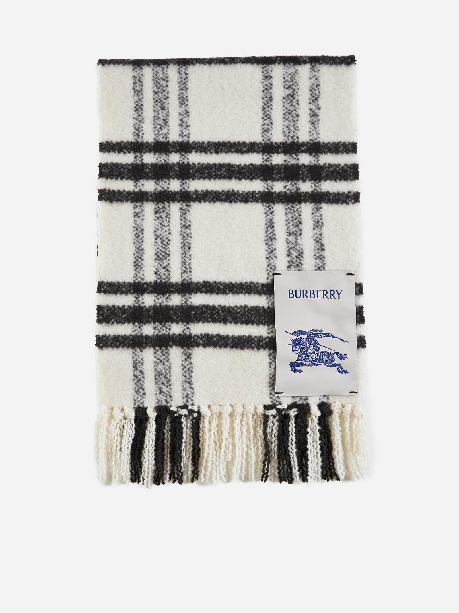 Shop Burberry Check Wool Scarf In White/black